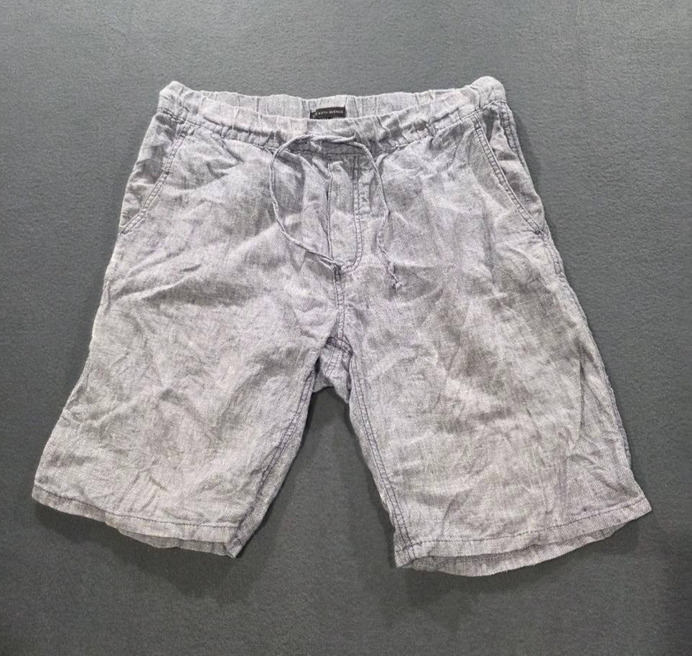 Saks Fifth Avenue Drawstring 100% Linen Y2K Shorts Chateau Grey Large A008586